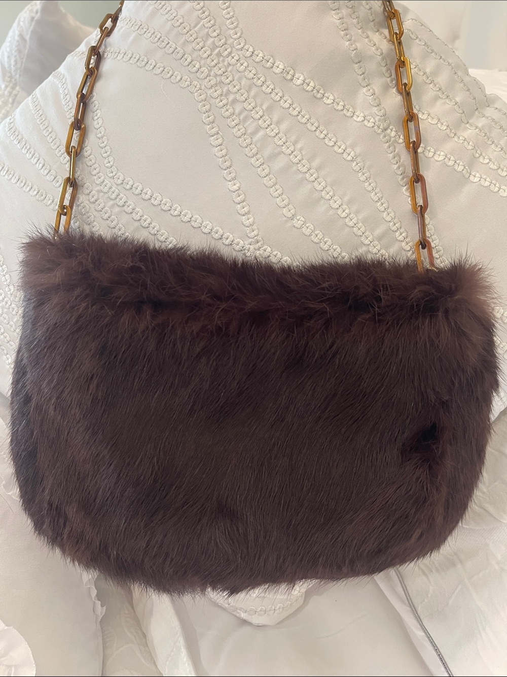 THE LIMITED Brown Fur Clutch with Chain